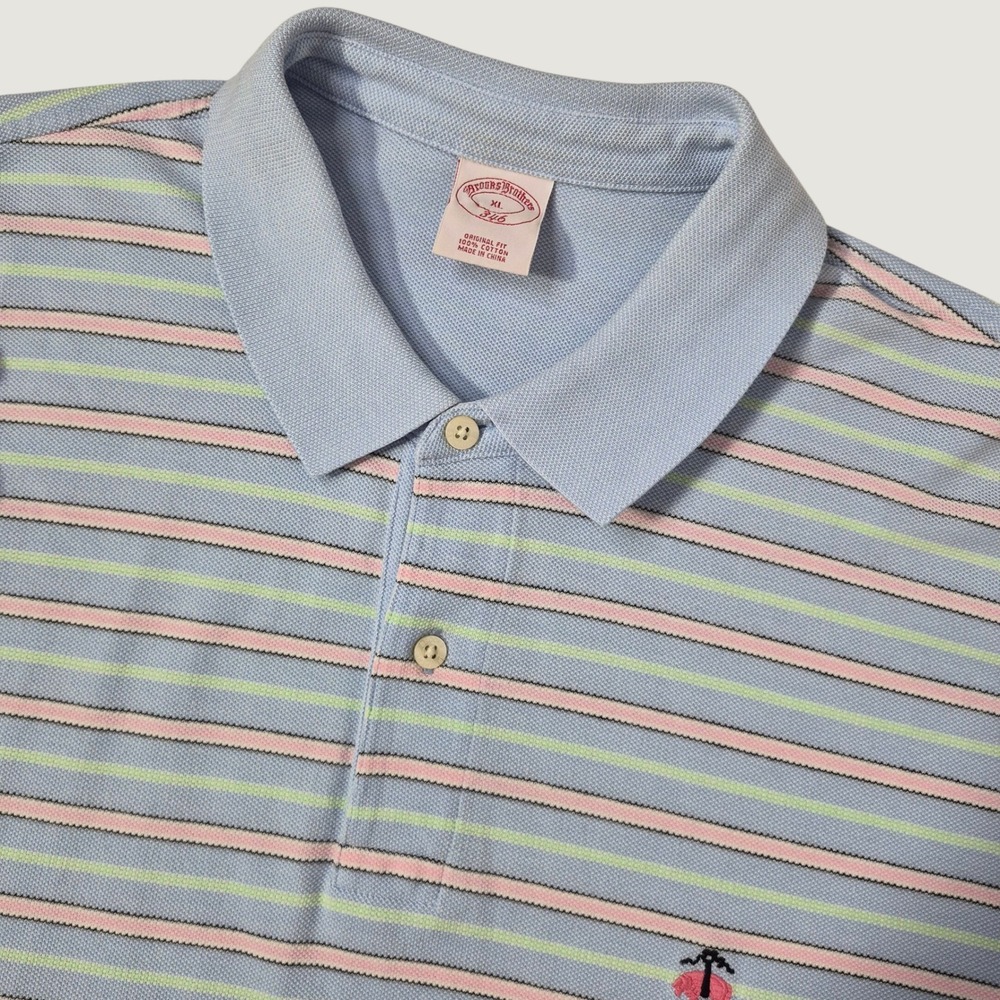 Brooks Brothers Polo Shirt Mens XL Blue Pastel Stripe Original Fit Pique Cotton